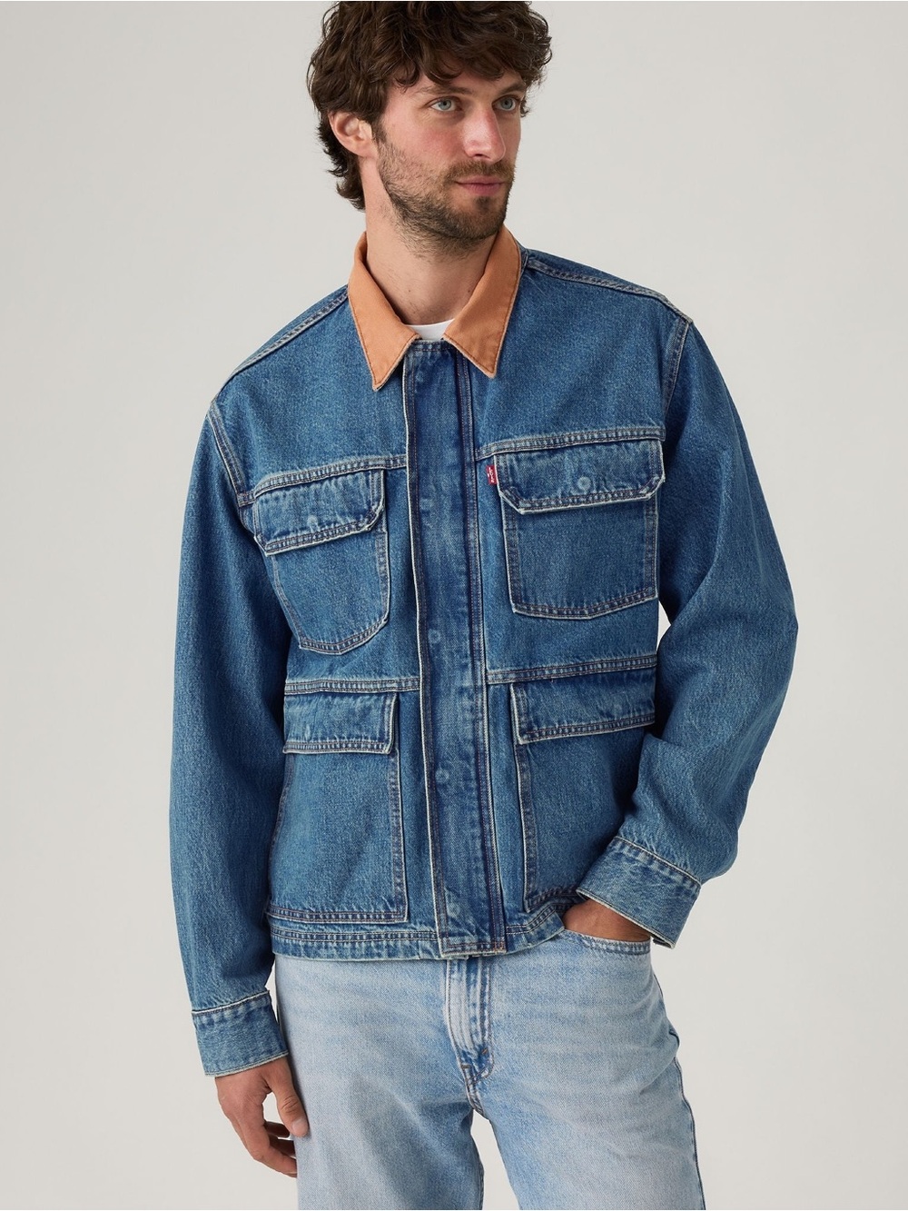NWT Levi’s East Port Relaxed Denim Utility Jacket Brown Collar L